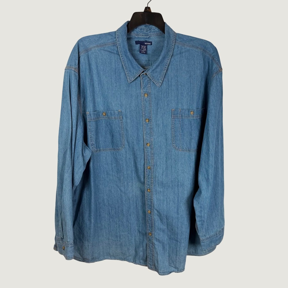 Basic Editions Mens 4XL Blue Denim Button Up LS Shirt Cotton Workwear Casual